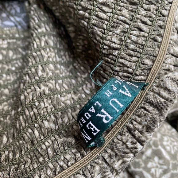 Ralph Lauren Ruffle Midi Skirt in Olive Green Print Stamp Floral French Motif - Picture 7 of 7